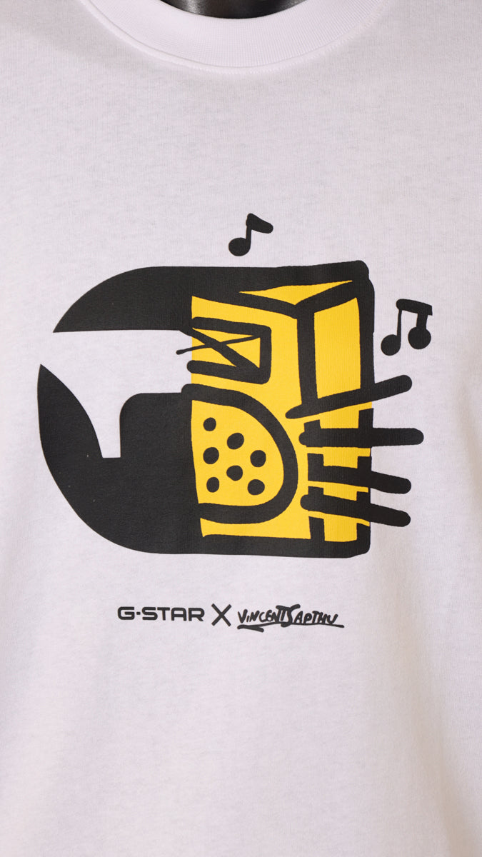 G-Star T-Shirt Boombox Cartoon Loose White